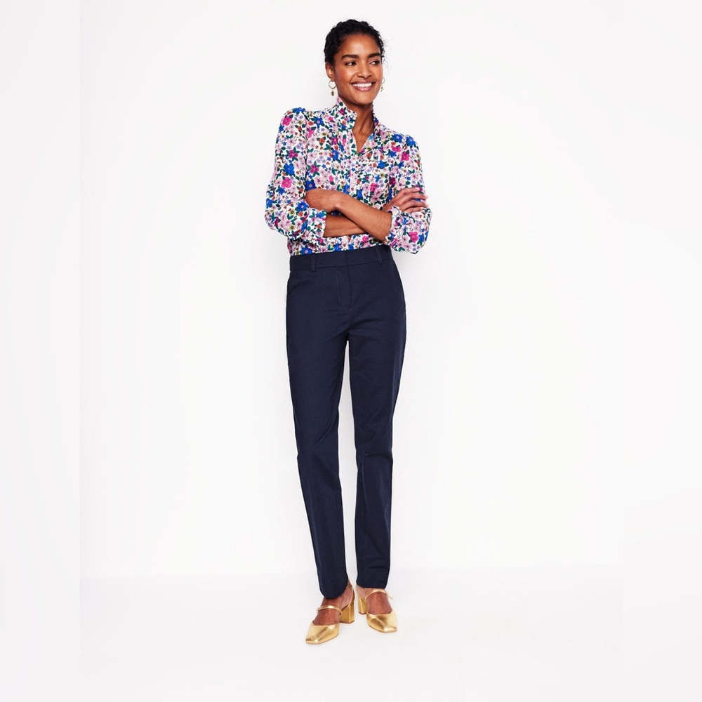 Boden Richmond Pants power stretch navy blue pockets size 12 tall Ponte knit